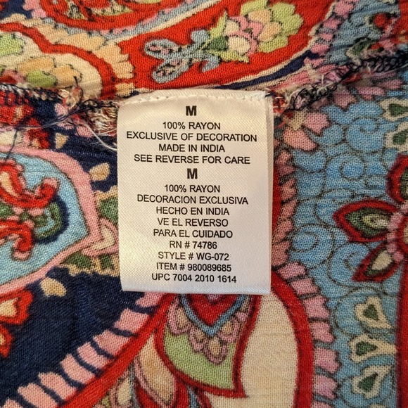 Bila Boho Hippie Print Cold Shoulder Red Print Loose Fit Top Size Medium - Picture 7 of 7
